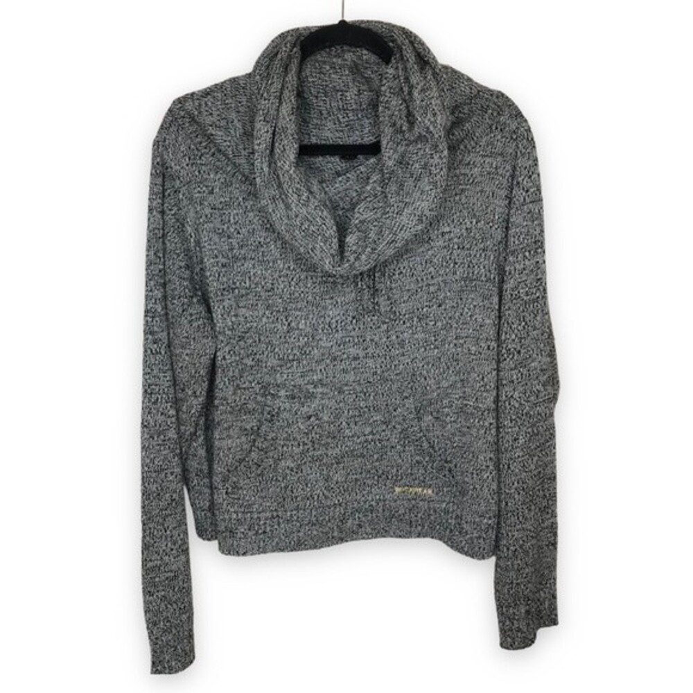 Rocawear Funnel Neck Tie Gray Black Marled Sweater Kangaroo Pocket Womens 2X